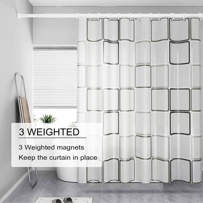 TIKABC Shower Curtain Liner, 4G PEVA Shower Liner, Plastic Waterproof Shower Curtains, with Grommet Holes and 3 Magnetic Weights(Black White Big Square) - Image 4